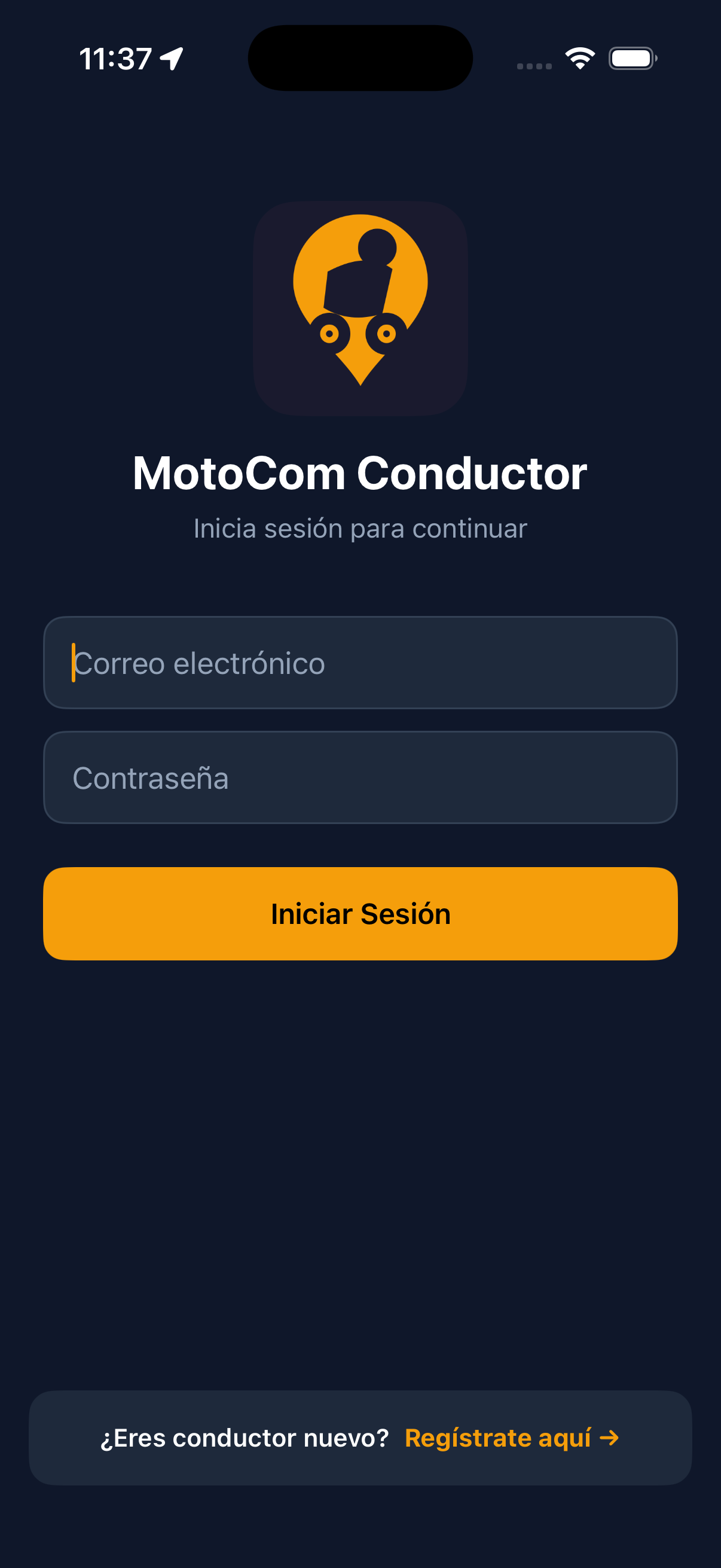 App conductor — inicio de sesión